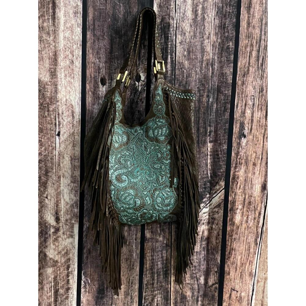 NEW KIPPYS leather embellished shoulder bag in turquoise